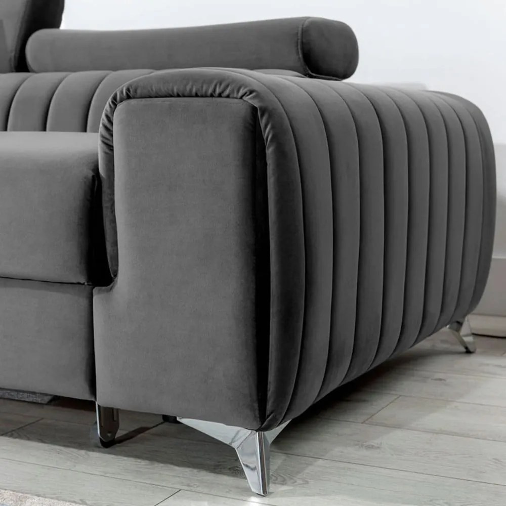 Тъмносив кадифен разтегателен ъглов диван с място за съхранение (ляв ъгъл) Grayson – ELTAP