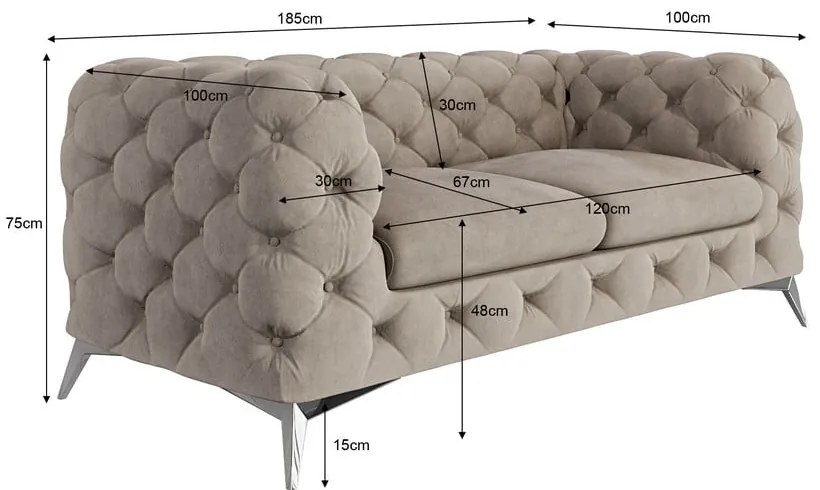 Сиво-бежов кадифен диван 185 cm Chelsea – Ropez