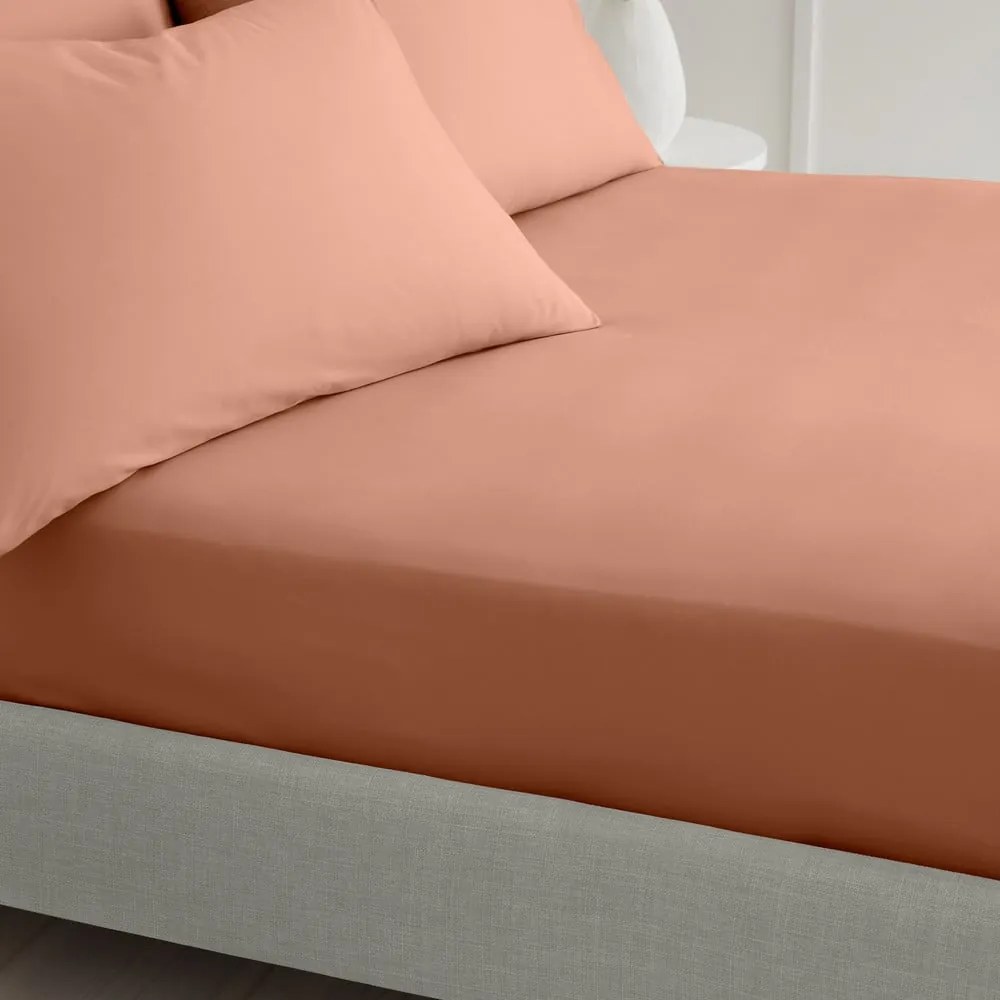 Теракотен еластичен чаршаф от памук перкал 135x190 cm Cotton Percale – Bianca