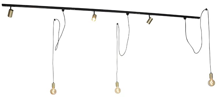 1-фазна релсова система с 3 прожектора и 3 висящи лампи златиста - Cavalux Jeana