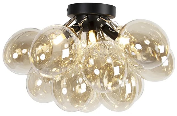 Дизайнерска таванна лампа черна с кехлибарено стъкло 4-светлина - Uvas