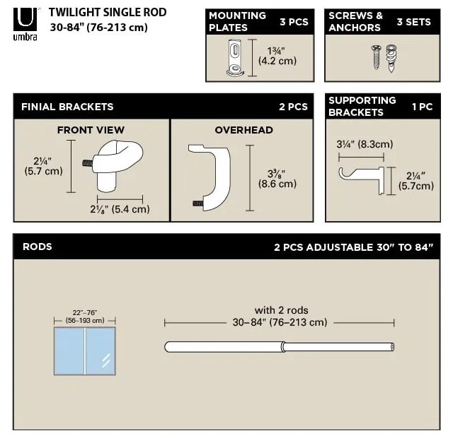 Стоманен разтегателен корниз 76 - 213 cm Twilight – Umbra