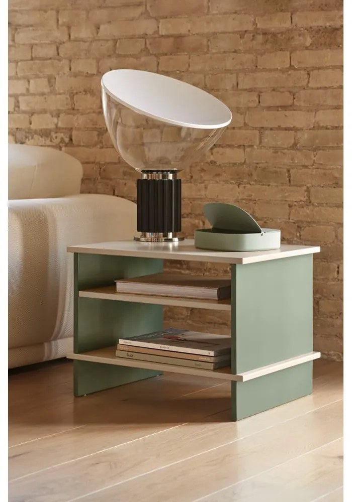 Зелено и кремаво нощно шкафче с рафтове Inari – Teulat