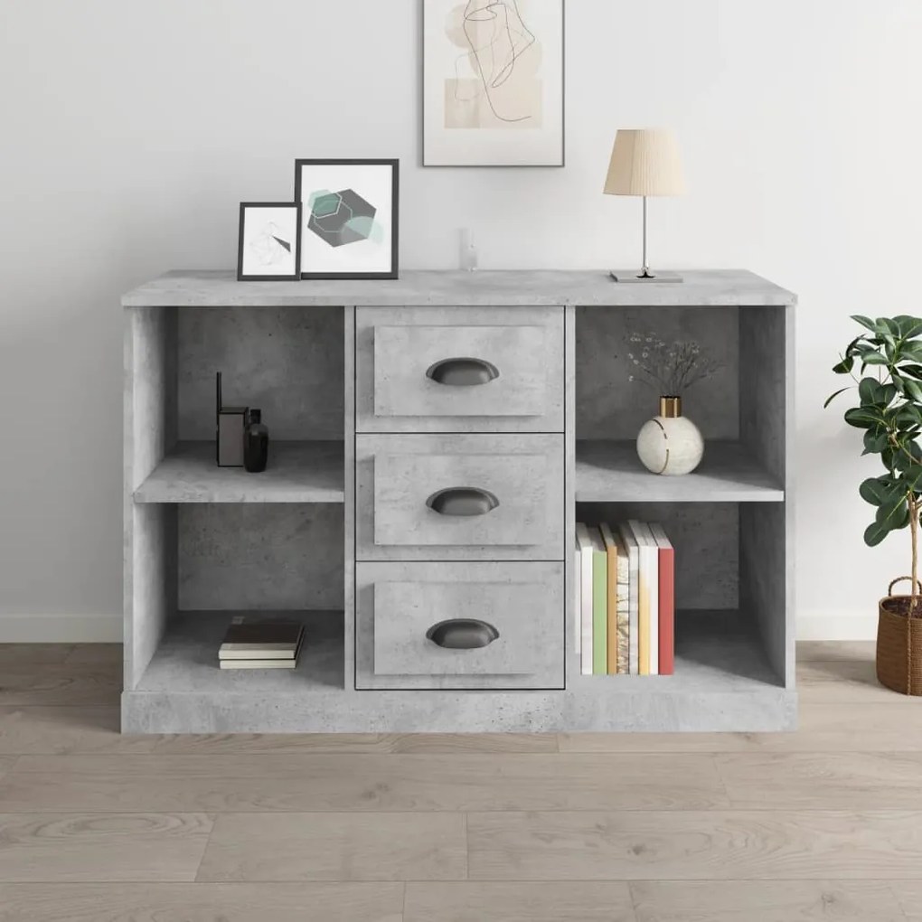 816236 vidaXL Сайдборд, бетонно сив, 104,5x35,5x67,5 см, инженерно дърво