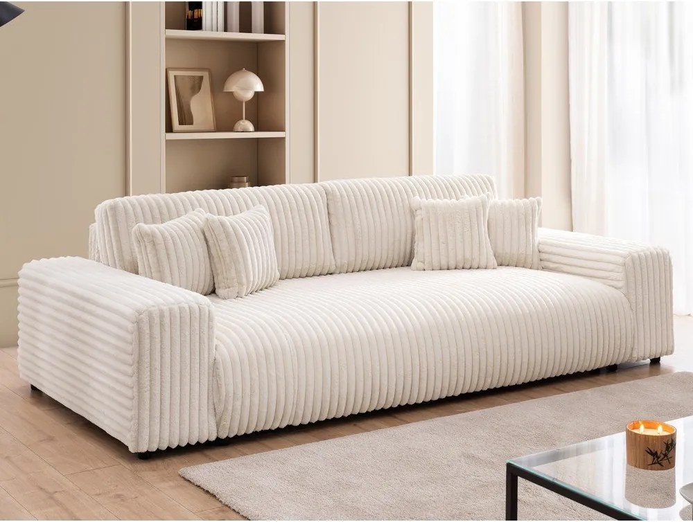 Кремав разтегателен диван с място за съхранение от рипсено кадифе 260 cm Justin – Ropez