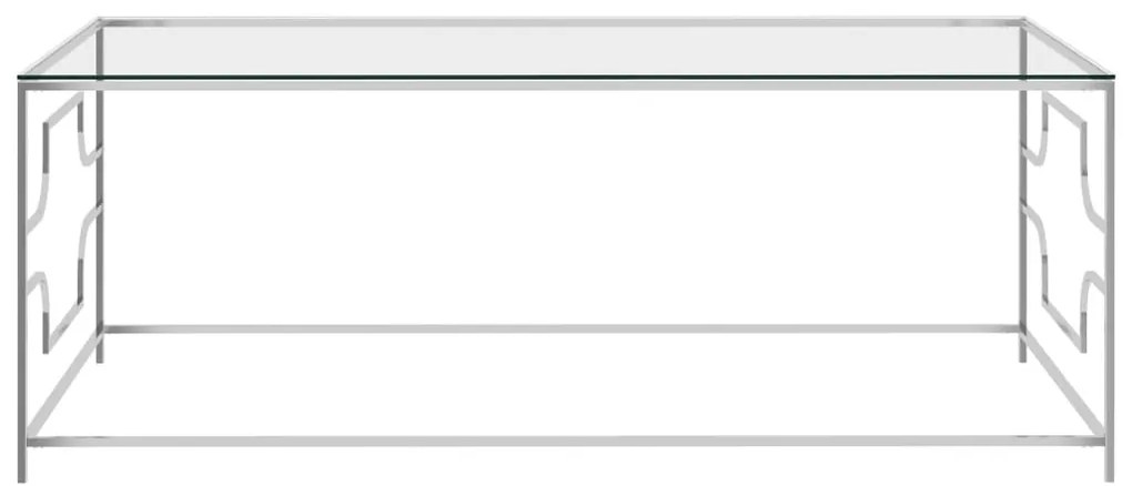 289029 vidaXL Маса за кафе сребриста 120x60x45 cм неръждаема стомана и стъкло