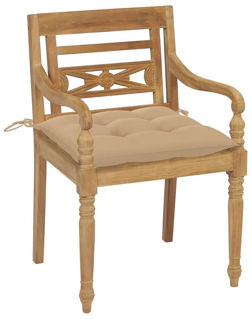 3073313 vidaXL Столове Батавия с възглавници, 4 бр, тиково дърво масив