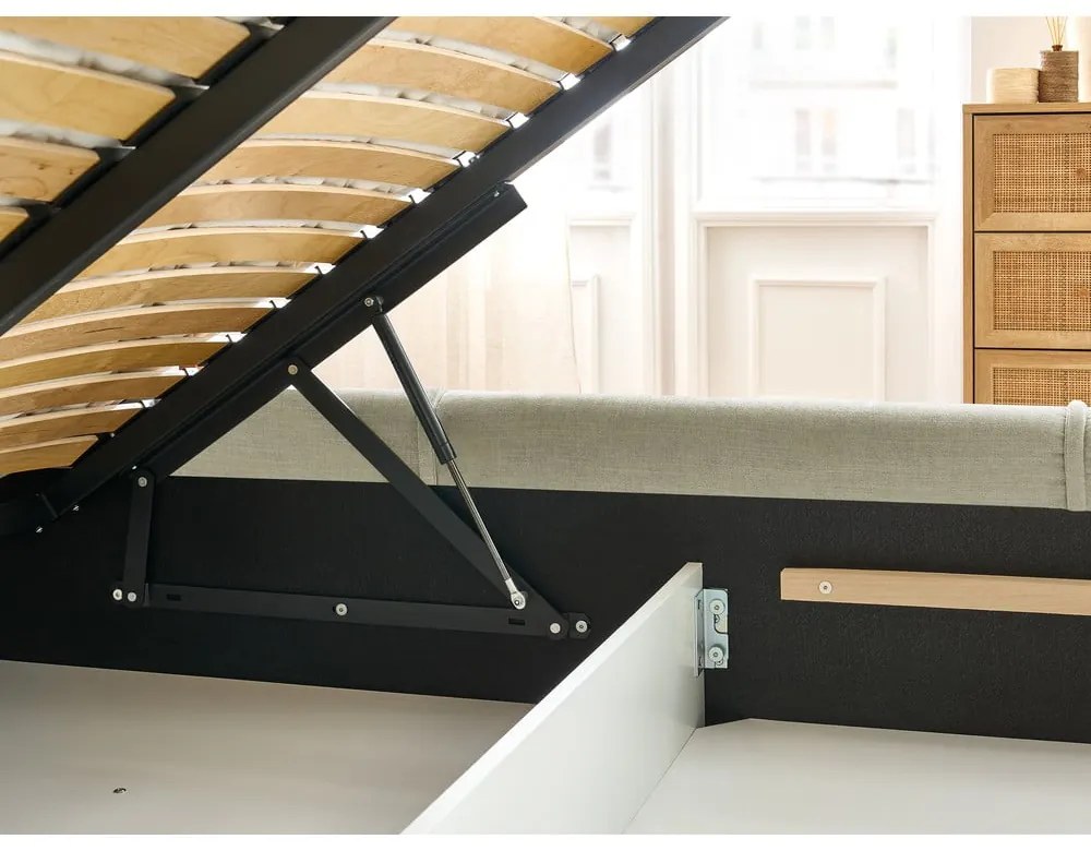 Бежово тапицирано двойно легло с място за съхранение с решетка 180x200 cm Vernon - Bobochic Paris