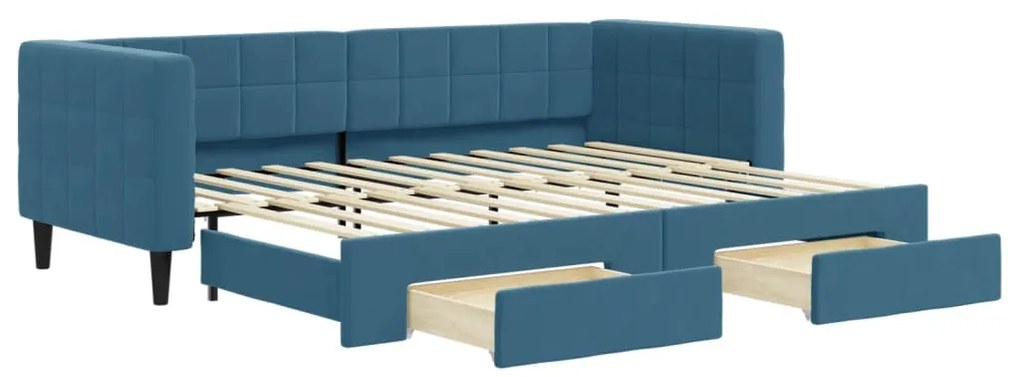 3196731 vidaXL Канапе с изтеглящо легло и чекмеджета синьо 80x200 см кадифе