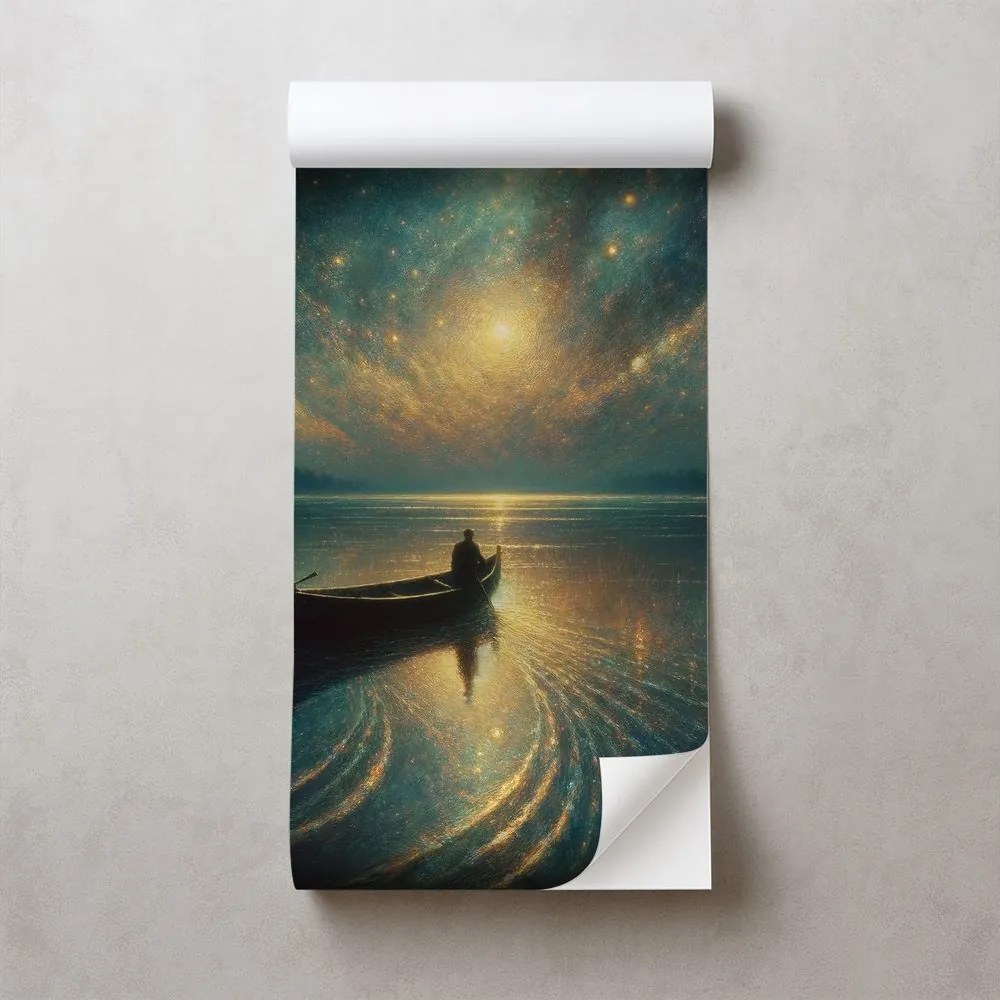 Самозалепващ тапет – Нощно езеро под звездно небе