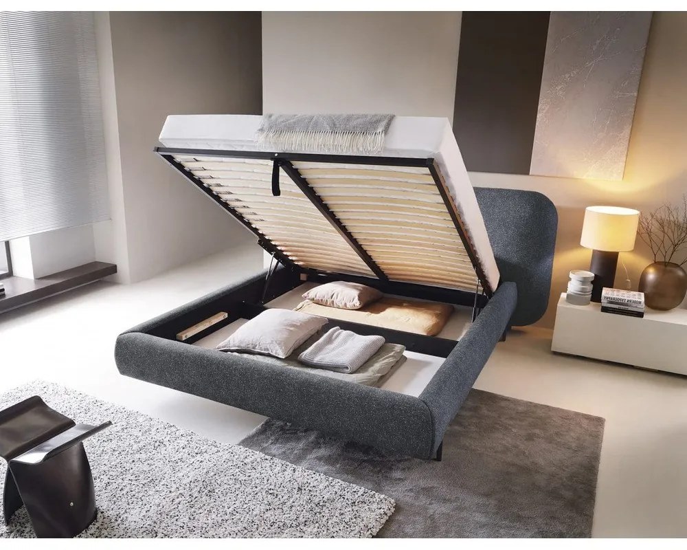 Синьо двойно легло 140x200 cm тапицирано с място за съхранение с включена подматрачна рамка Pointt – ELTAP