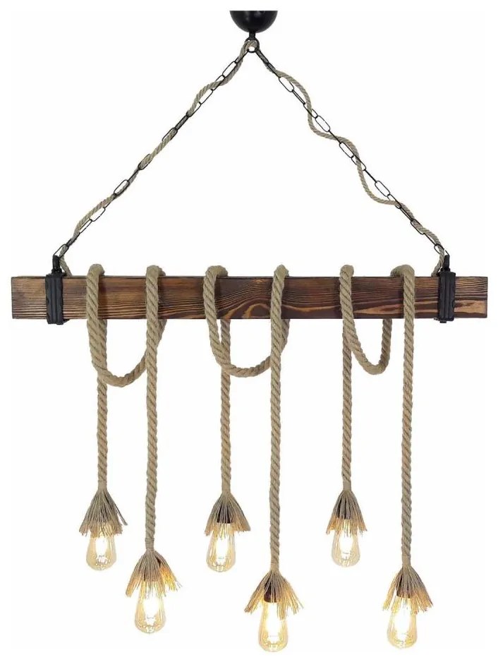 Полилей с кабелно окачване KUTUK 6xE27/40W/230V, борова дървесина