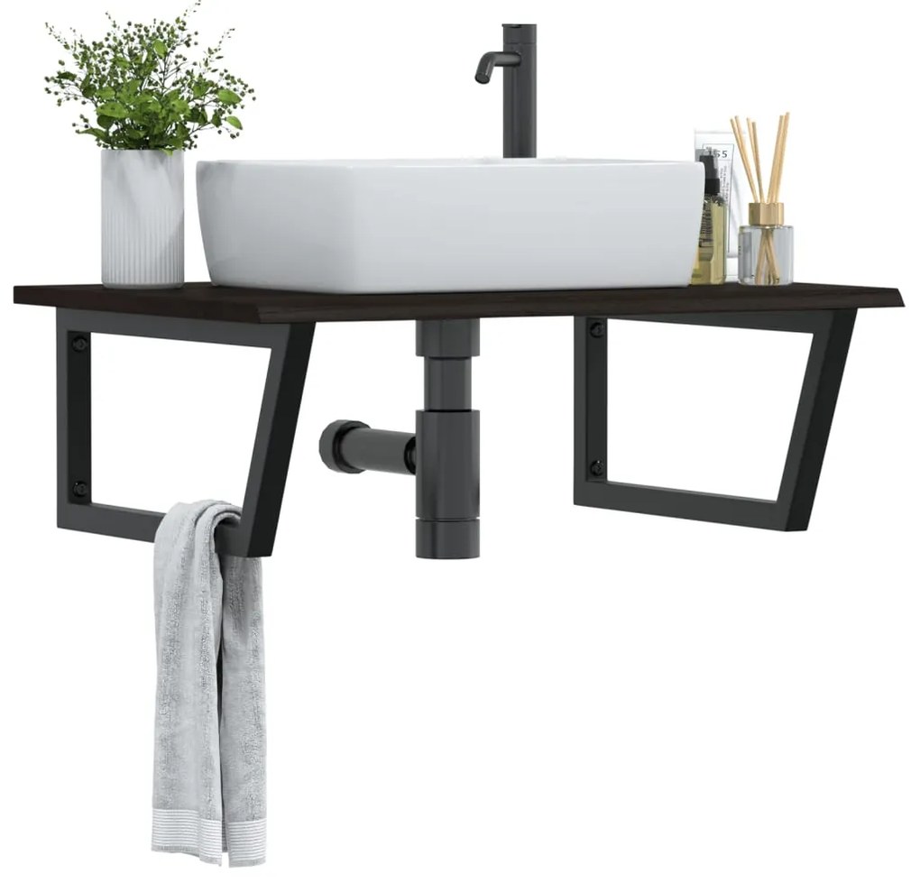 3302659 vidaXL Стенен рафт за мивка, стомана и масивно дърво дъб