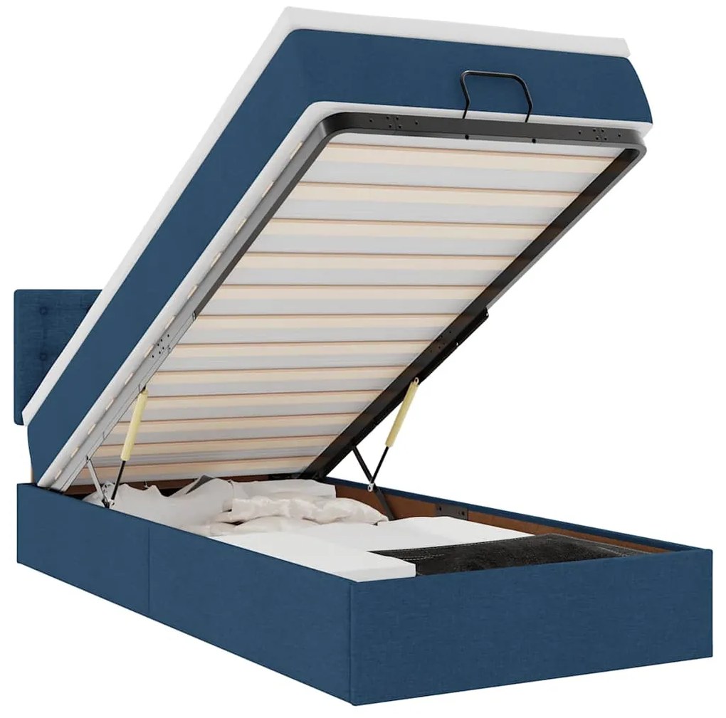 3312456 vidaXL Османска легло с матрак и LED, синьо, 100x200 см, плат