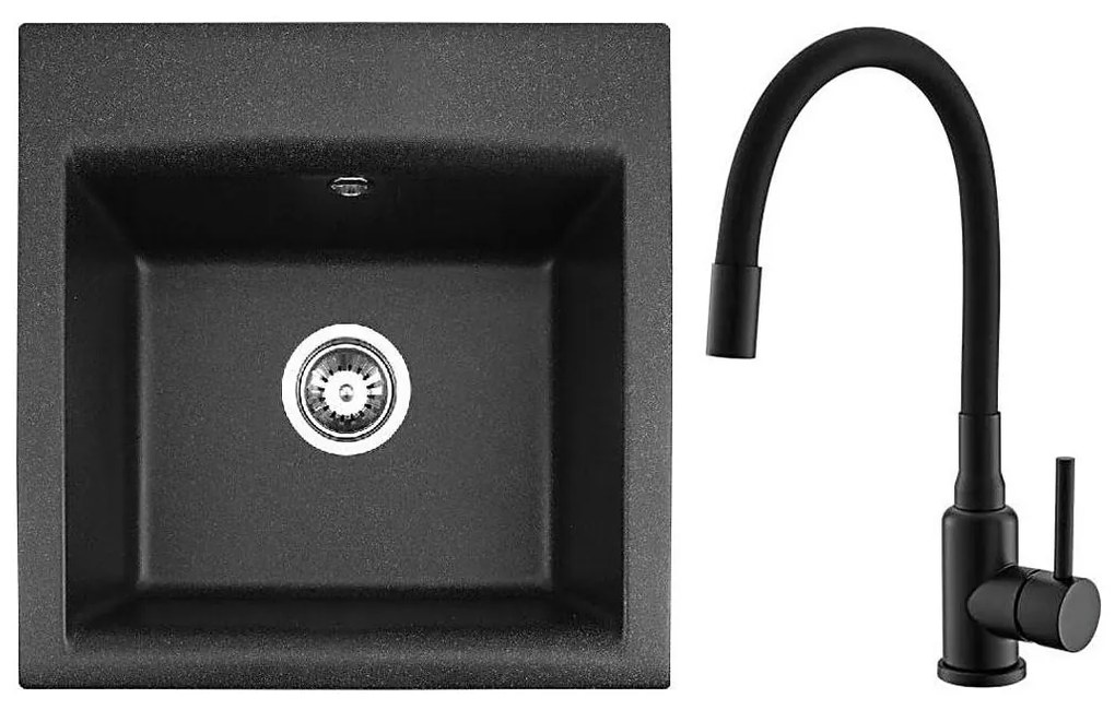 ALVEUS SETA23193 - Кухненска мивка ATROX+смесител за мивка MINTAS 34cm гранит/черен