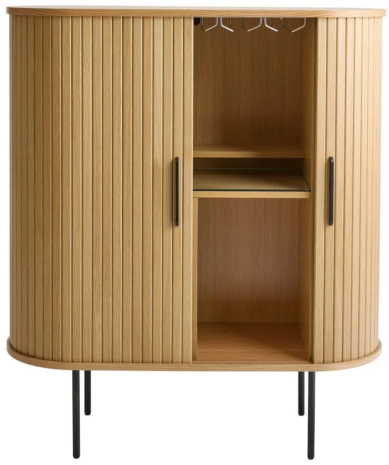 Шкаф за вино от дъбов декор с плъзгащи се врати в естествен цвят 100x118x40 cm Nola – Unique Furniture