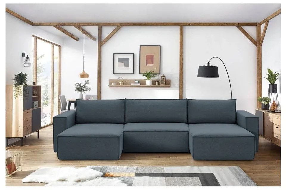 Тъмносин ъглов U-образен диван Nihad - Bobochic Paris