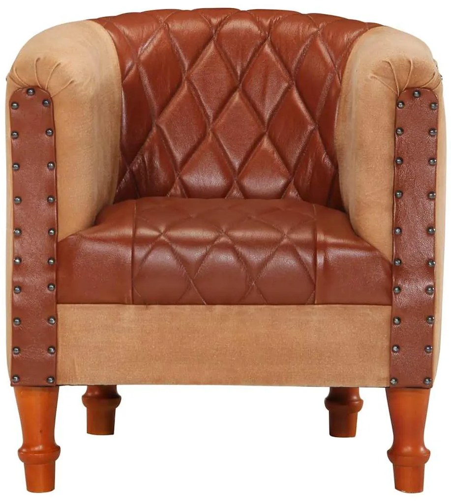 320603 vidaXL Фотьойл, кафяв, естествена кожа и мангово дърво масив