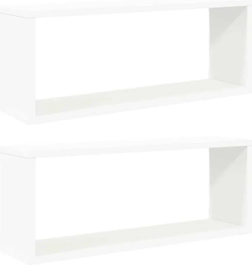 807133 vidaXL Стенни кубични рафтове, 2 бр, бели, 60x15x23см, инженерно дърво