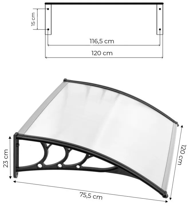 Покрив над входната врата - поликарбонат Šírka: 80 cm | Dĺžka: 150 cm