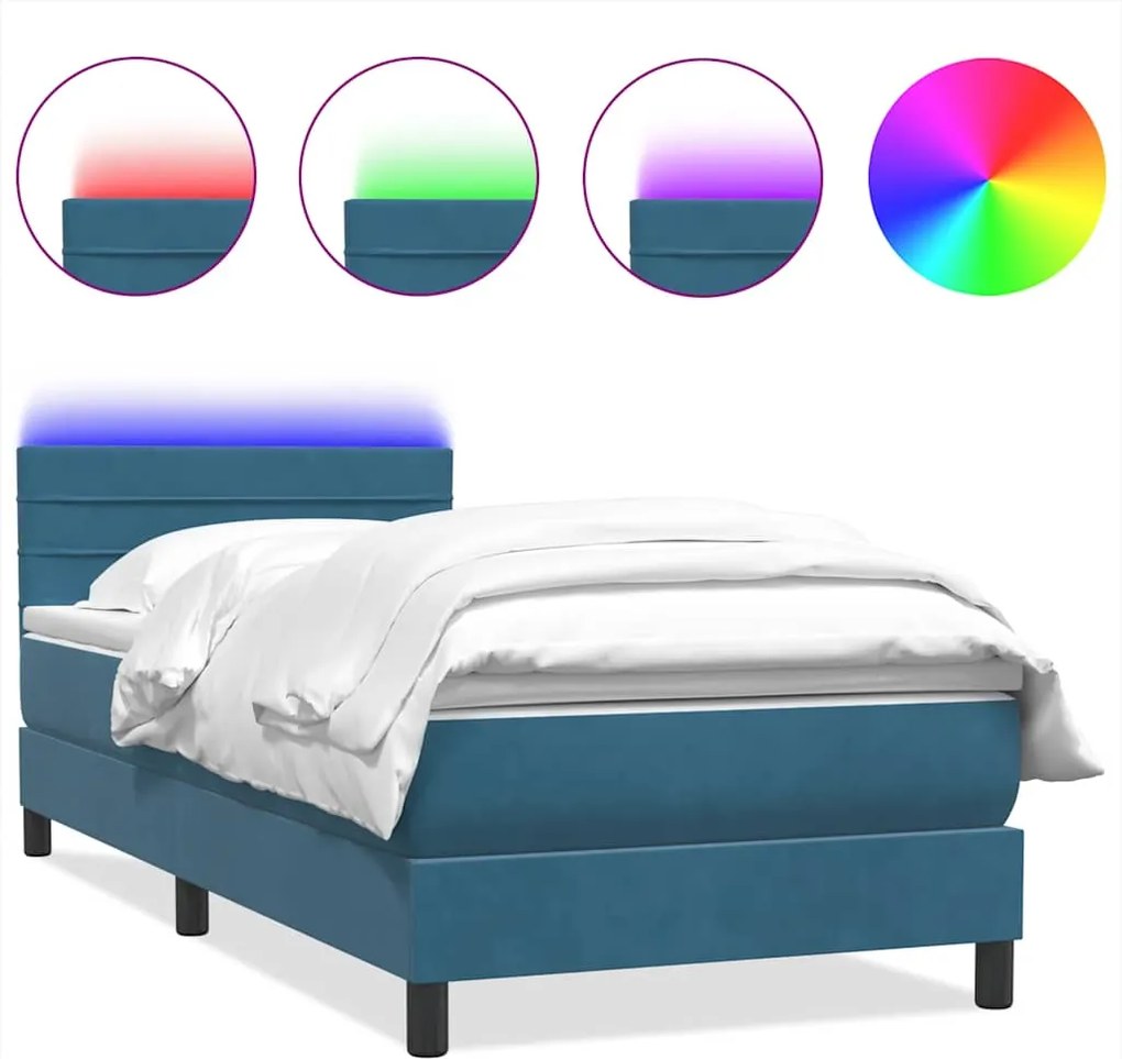 3316957 vidaXL Боксспринг легло с матрак и LED, тъмносиньо, 80x210 cm, кадифе