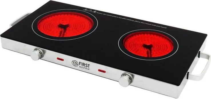 Разопакован: Двоен инфрачервен котлон FIRST FA-5096-7, 2800W, До 300C, Термостат, Стъклокерамика, Черен/инокс