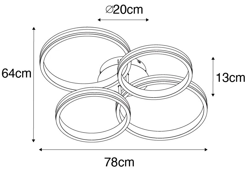 Таванна лампа черна с LED 3-степенен димер 4-светлина - Navara