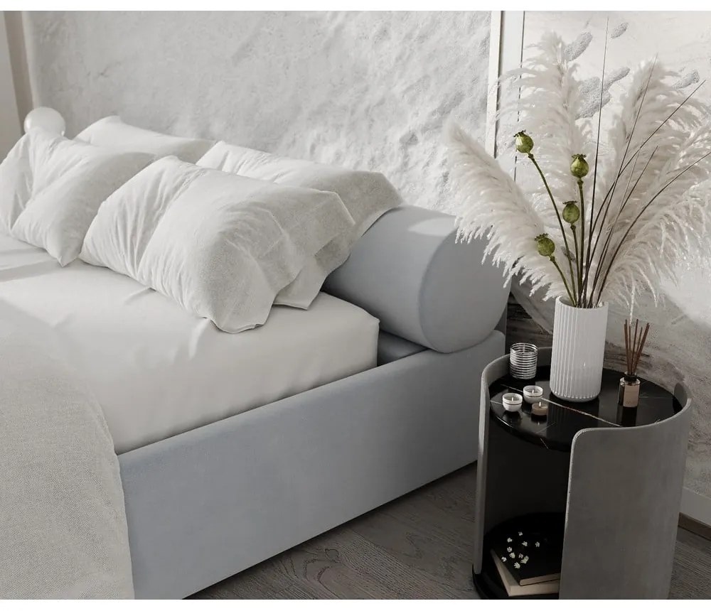 Светлосиво двойно легло 180x200 cm тапицирано с място за съхранение с включена подматрачна рамка Solvo – Maison de Rêve