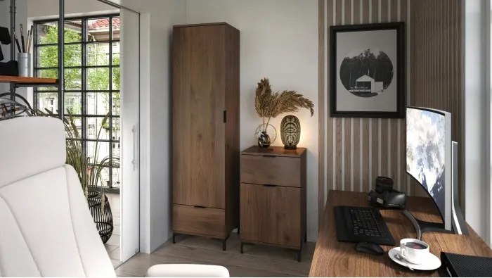 Шкаф ЛАНА SZ-50 Елегантен Орех - ГАРДЕРОБ С 1 ВРАТА С ЧЕКМЕДЖЕ