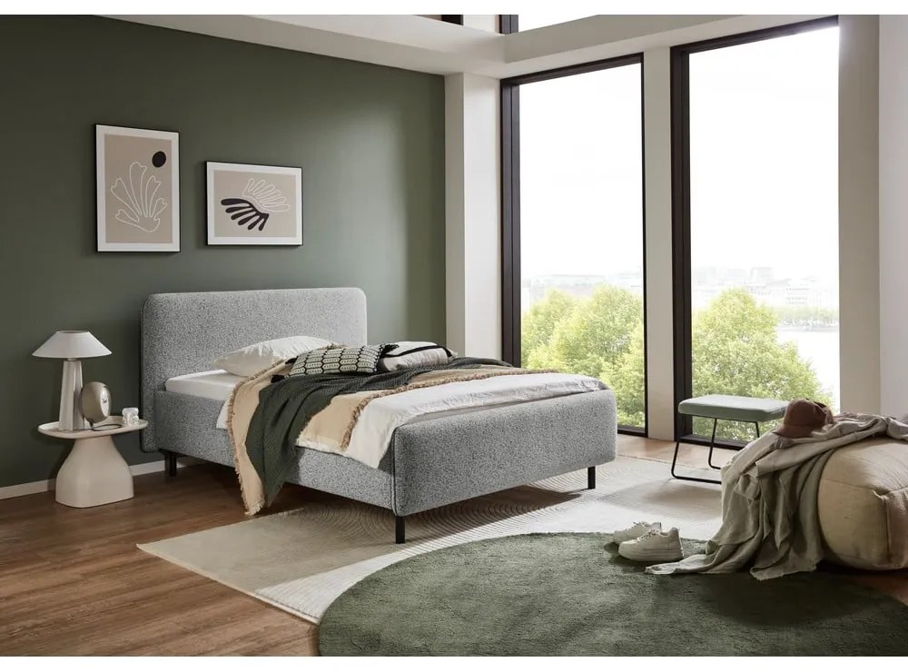 Светлосиво двойно легло 160x200 cm тапицирано с място за съхранение с включена подматрачна рамка Primo – Meise Möbel
