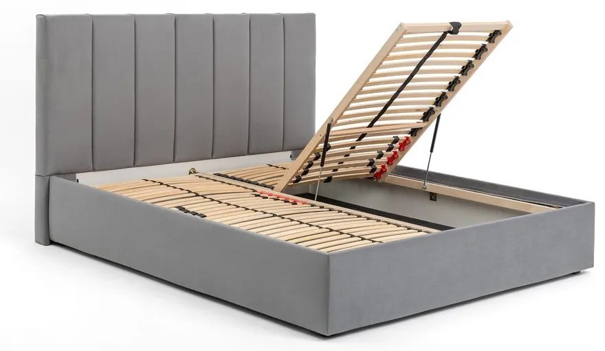 Сиво тапицирано двойно легло с място за съхранение и включена подматрачна рамка 160x200 cm Thessa Bold Line – Bonami Selection