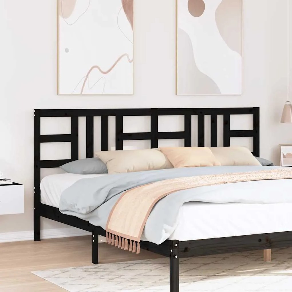 817864 vidaXL Горна табла за легло, черна, 206x4x100 см, бор масив