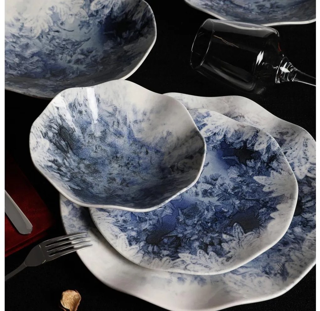Комплект за хранене от 24 части, син порцелан