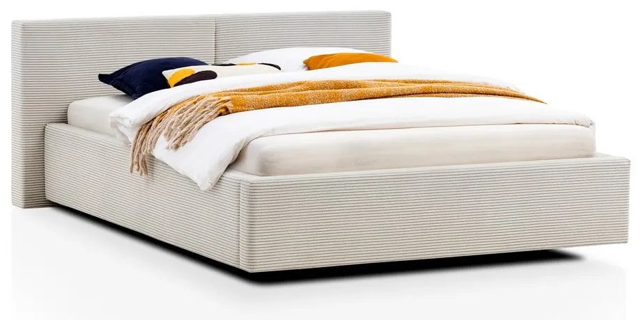 Бежово двойно легло 140x200 cm тапицирано без ламелно дъно Cube – Meise Möbel