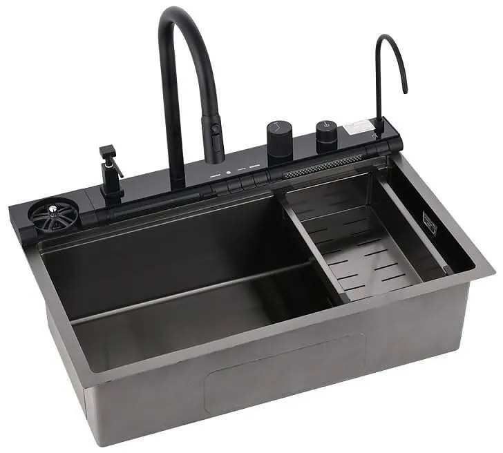 Кухненска мивка 7547PVD BLACK + смесител 7567131MB, Inter Ceramic, неръждаема стомана, 76х46.5х22см