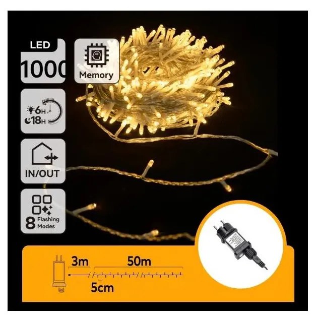 Aigostar - LED външен коледен гирлянд 1000xLED/6W/230V 50m IP44 топла бяла светлина