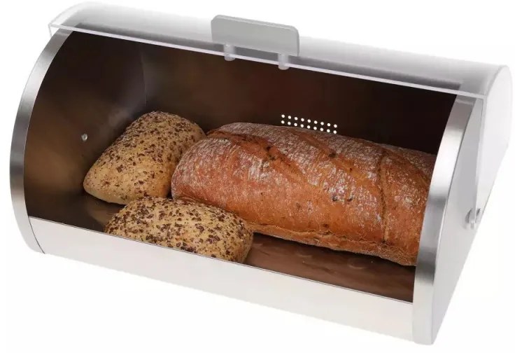 Кутия за хляб Kinghoff KH 3203, 39.5x28x18.5 см, Стомана, Полупрозрачен капак, Бял/сив