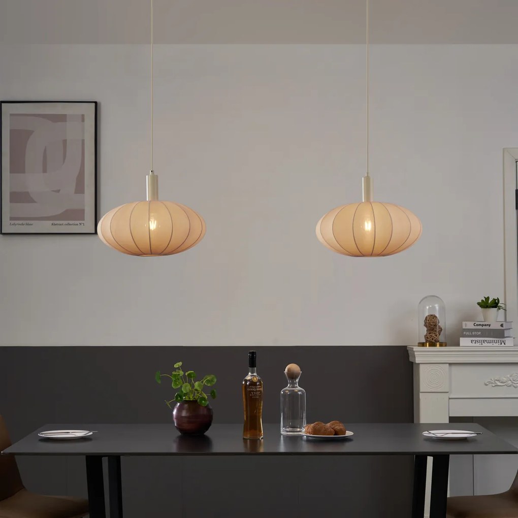 Japandi висяща лампа бежова с текстилен абажур 2 светлини - Bida