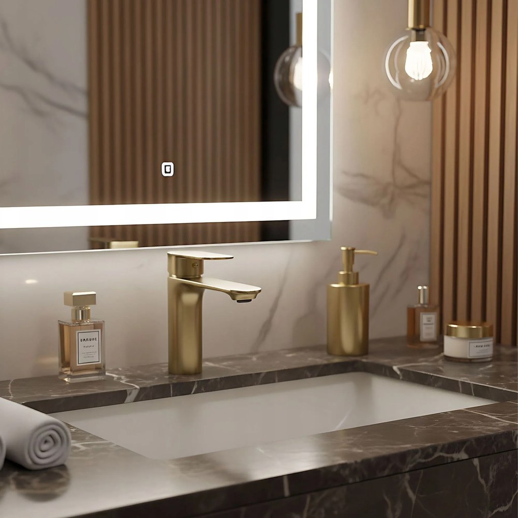 Смесител за мивка Rea Drop Brush Gold low