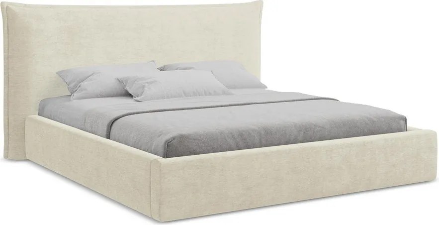 Бежово двойно легло 160x200 cm тапицирано с място за съхранение с включена подматрачна рамка Esala – Makamii