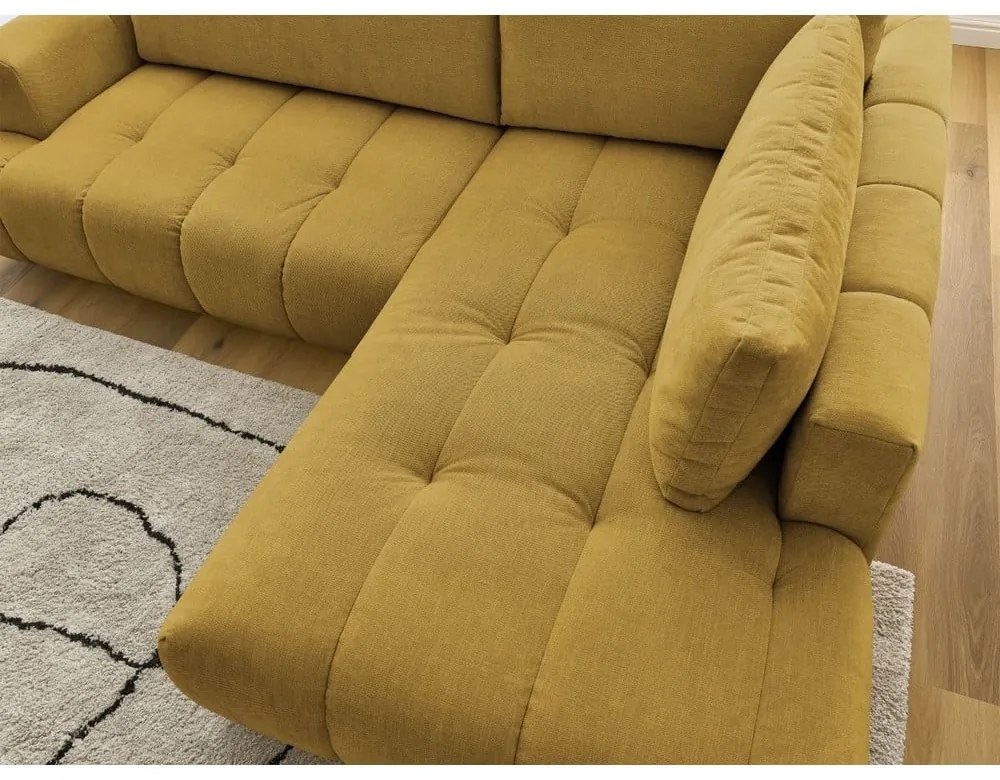Сгъваем/с място за съхранение ъглов диван в цвят горчица (десен ъгъл/L форма) Fuji – Bobochic Paris