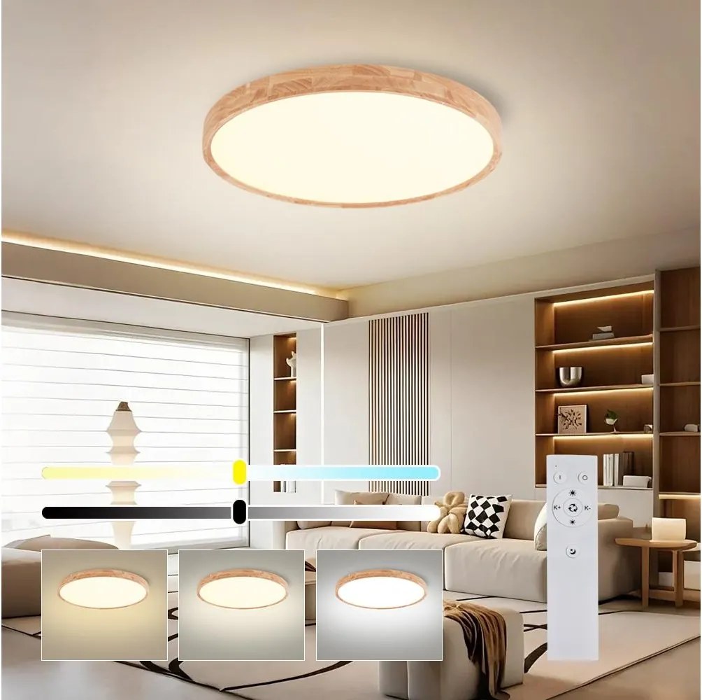 Brilagi - Димируемо LED осветително тяло WOODROUND LED/40W/230V 3000-6000K Ø 60 cm + дистанционно управление