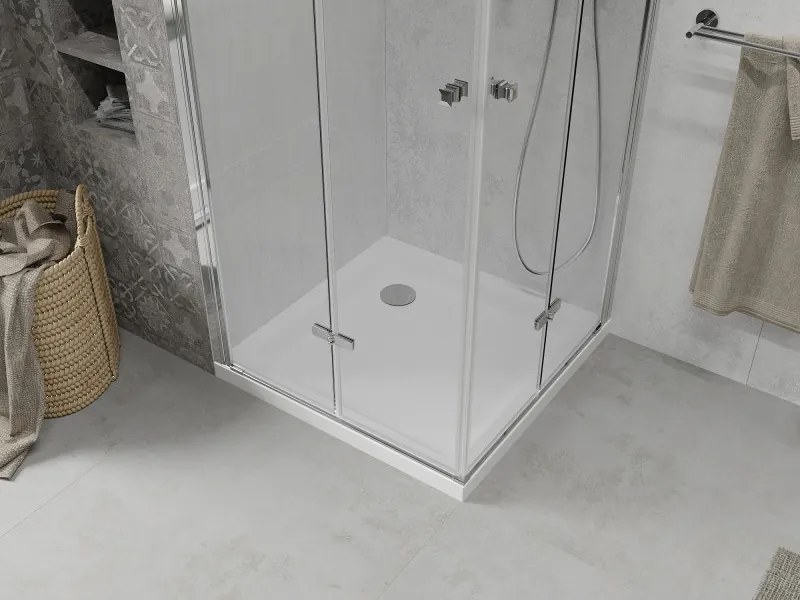 Mexen Lima Двукабинен сгъваем душ 90 x 90 см, прозрачен, хром + корито Flat