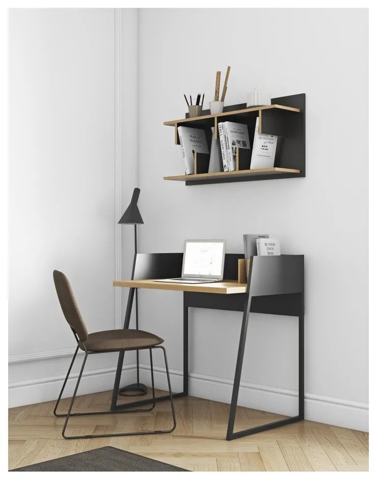 Черно работно бюро с детайли от дъбова дървесина Volga - TemaHome