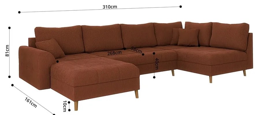 Ъглов диван от рипсено кадифе в тухлен цвят (ляв ъгъл) Ariella – Ropez