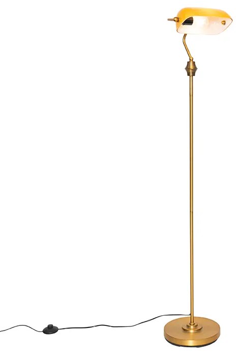 Класическа подова лампа за нотариус бронз с кехлибарено стъкло - Banker