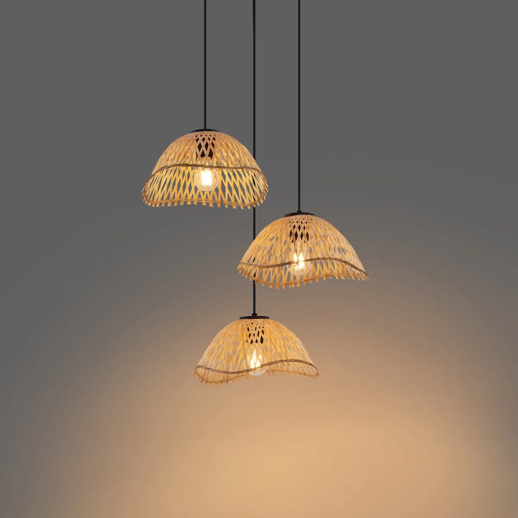 Бохемски висящ полилей черен с бамбук 3-светлинен - Лили