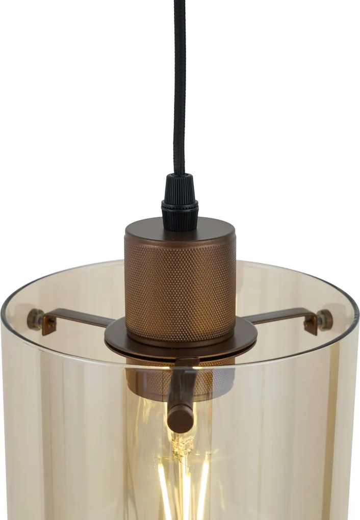 Модерен прожектор тъмен бронз с кехлибарено стъкло за релсова система 1-фазна - Iconic Dome