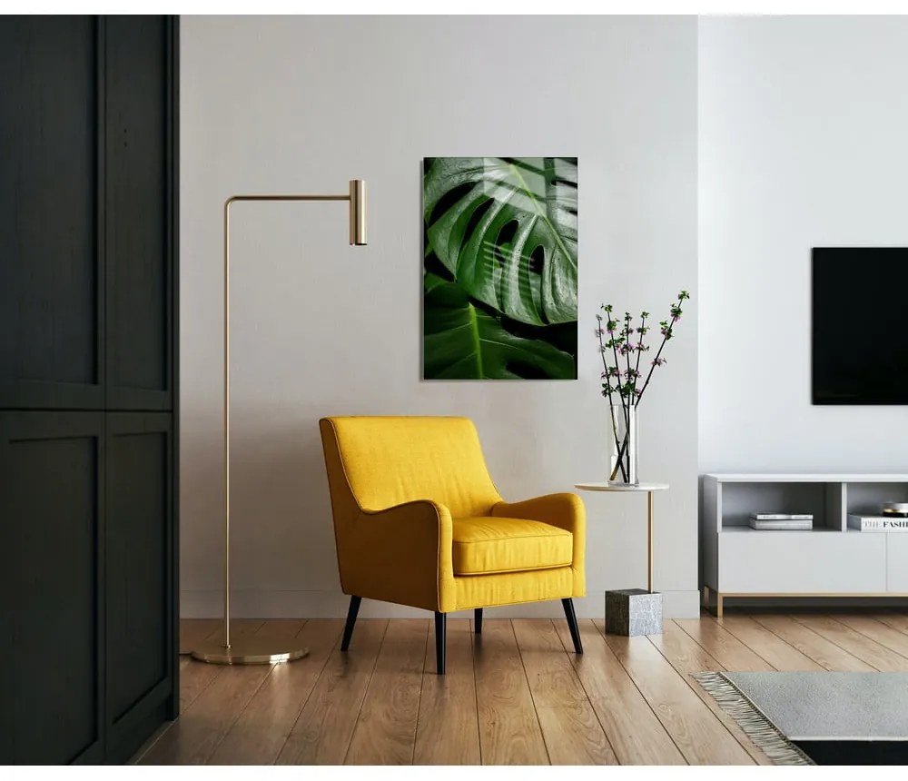 Живопис върху стъкло 70x100 cm Monstera - Wallity