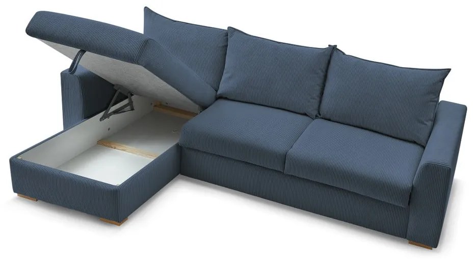 Тъмносин разтегателен ъглов диван от рипсено кадифе (променлив) Augustin – Bobochic Paris